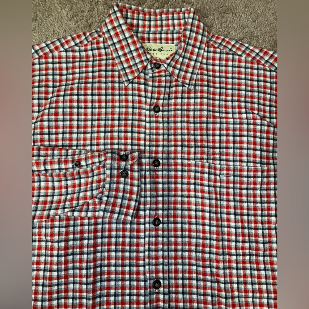 Eddie Bauer Flannel Dress Shirt Mens Size Small Button Up Down Cotton Shirt